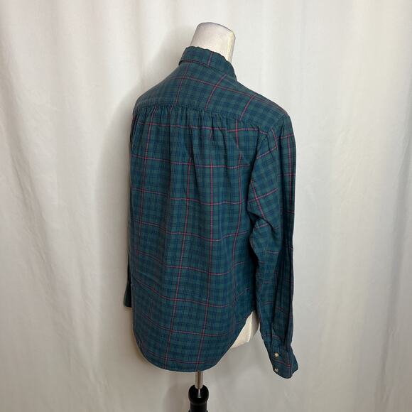 Mark Henri Vintage 60s Plaid Button Up Shirt Ruched Yoke Green Women's 10 Retro - Picture 6 of 9